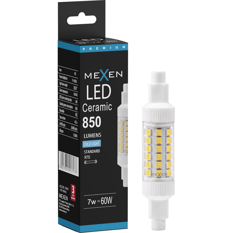 Mexen Vega Bec LED R7S, 7W, Rece - 6500K, 850 lm - L126-R7S-0765-01
