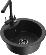 Mexen Diego chiuvetă de granit cu 1 compartiment cu baterie de bucătărie Duero, negru/metal argintiu - 6512-73-671600-70-B