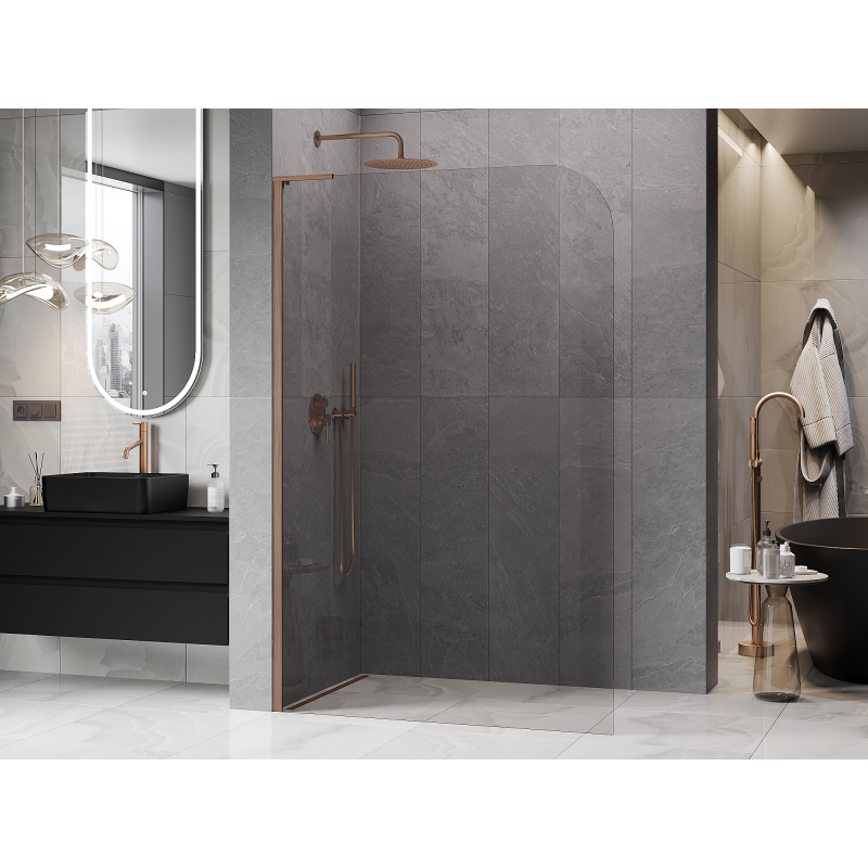 Mexen Kioto-P L Perete de duș Walk-in 70 x 200 cm, transparent 8 mm, cupru periat - 800-070-103-65-00-P