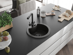 Mexen Diego 1-medencés gránit mosogató Duero konyhai csapteleppel, fekete/arany metál - 6512-75-671600-70-B