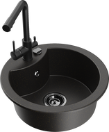 Mexen Diego 1-medencés gránit mosogató Duero konyhai csapteleppel, fekete/arany metál - 6512-75-671600-70-B
