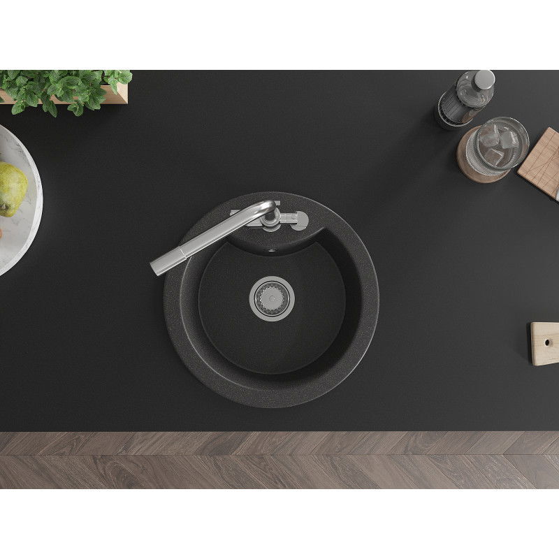 Mexen Diego egytálcás gránit mosogató Duero konyhai csappal, fekete pettyes - 6512-76-671600-00
