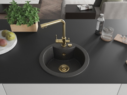 Mexen Diego 1-medencés gránit mosogató Duero konyhai csapteleppel, fekete pöttyös - 6512-76-671600-50