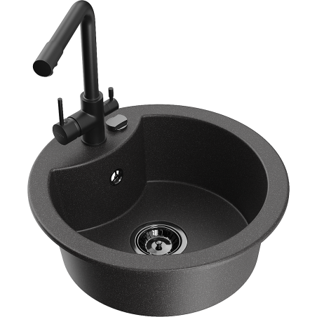 Mexen Diego chiuvetă de granit cu 1 compartiment și baterie de bucătărie Duero, negru înstelat - 6512-76-671600-70-B