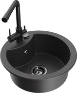 Mexen Diego egymedencés gránit mosogató Duero konyhai csappal, fekete pettyes - 6512-76-671600-70-B