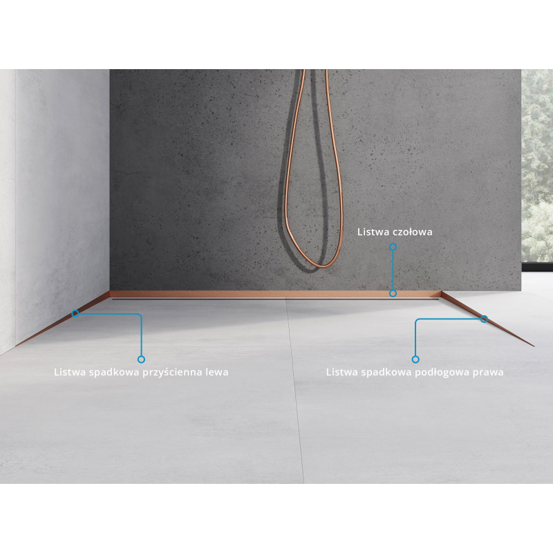 Mexen Line-B falburkolat fal melletti 180 cm bal, kefélt réz - 186502180L