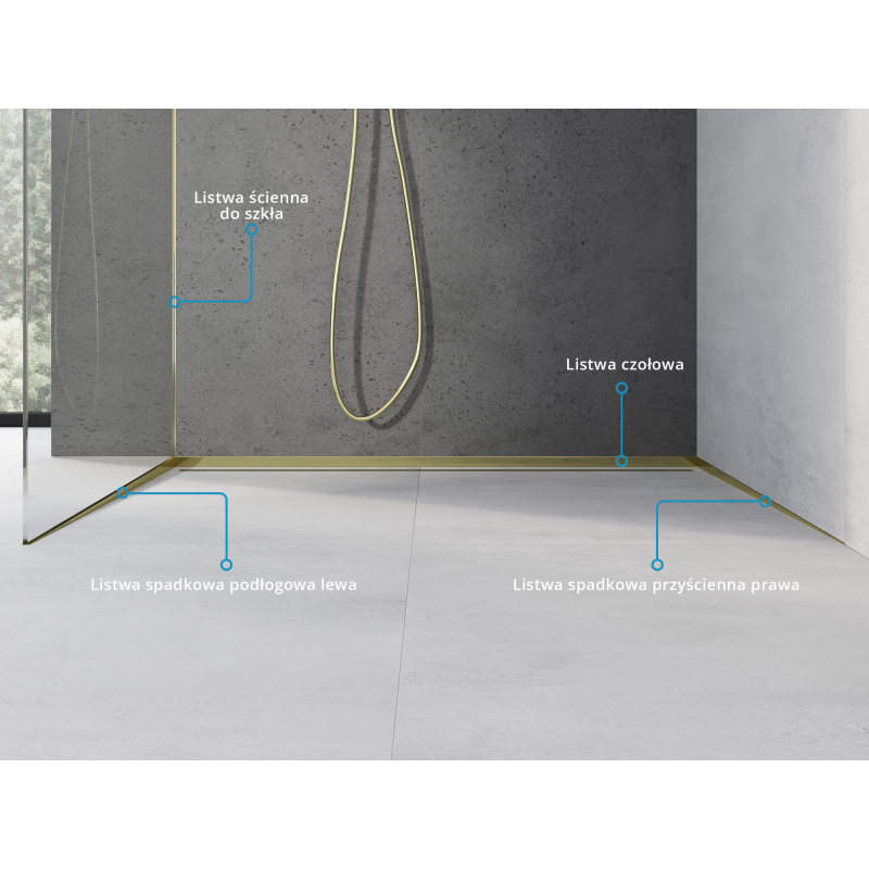 Mexen Line-B profil de scurgere pentru sticlă 120 cm stânga, auriu - 185004120L