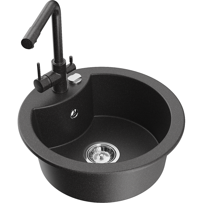 Mexen Diego chiuvetă de granit cu 1 compartiment și robinet de bucătărie Duero, negru cu pete - 6512-76-671600-76