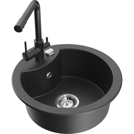 Mexen Diego chiuvetă de granit cu 1 compartiment și robinet de bucătărie Duero, negru cu pete - 6512-76-671600-76