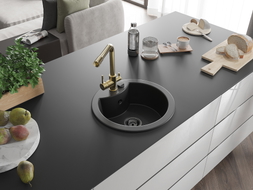 Mexen Diego chiuvetă de granit cu 1 compartiment cu baterie de bucătărie Duero, negru - 6512-77-671600-50-B