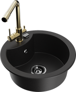 Mexen Diego egymedencés gránit mosogató Duero konyhai csapteleppel, fekete - 6512-77-671600-50-B