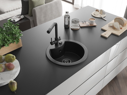 Mexen Diego chiuvetă de granit cu 1 compartiment cu baterie de bucătărie Duero, negru - 6512-77-671600-70-B