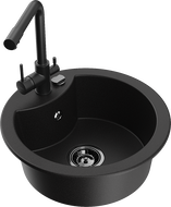 Mexen Diego egymedencés gránit mosogató Duero konyhai csappal, fekete - 6512-77-671600-70-B