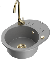 Mexen Kevin 1-medencés gránit mosogató csepegtetővel és Telma konyhai csapteleppel, szürke - 6517-71-670200-50