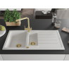Mexen Andres chiuvetă de granit cu 1,5 compartimente cu scurgător și baterie de bucătărie Duero, alb - 6515-20-671600-50