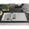 Mexen Andres chiuvetă de granit cu 1,5 compartimente, cu scurgător și baterie de bucătărie Duero, albă - 6515-20-671600-70