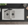 Mexen Andres chiuvetă de granit cu 1,5 compartimente, cu scurgător și baterie de bucătărie Duero, albă - 6515-20-671600-70