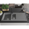 Mexen Andres chiuvetă de granit cu 1,5 compartimente, cu scurgător și baterie de bucătărie Duero, gri - 6515-71-671600-70