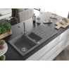 Mexen Andres chiuvetă din granit cu 1,5 camere cu scurgător și baterie de bucătărie Duero, gri - 6515-71-671600-71