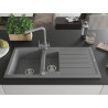 Mexen Andres chiuvetă de granit cu 1,5 compartimente cu scurgător și baterie de bucătărie Duero, gri - 6515-71-671600-71