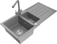 Mexen Andres gránit mosogató 1,5-medencés csepegtetővel és Duero konyhai csapteleppel, szürke - 6515-71-671600-71