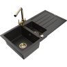 Mexen Andres chiuvetă din granit cu 1,5 compartimente cu scurgător și baterie de bucătărie Duero, negru/auriu