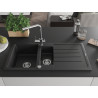 Mexen Andres chiuvetă de granit cu 1,5 cuve cu scurgător și baterie de bucătărie Duero, negru - 6515-77-671600-00
