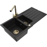 Mexen Andres chiuvetă granit 1,5-cu bol cu picurator și bateria de bucătărie Duero, negru - 6515-77-671600-50
