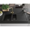 Mexen Andres chiuvetă granit cu 1,5 cuve, cu scurgător și baterie de bucătărie Duero, negru - 6515-77-671600-50-B