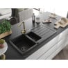 Mexen Andres chiuvetă granit cu 1,5 cuve, cu scurgător și baterie de bucătărie Duero, negru - 6515-77-671600-50-B