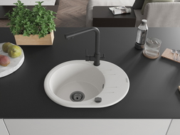 Mexen Kevin 1 rekeszes gránit mosogató csepptálcával és Duero konyhai csappal, fehér - 6517-20-671600-70