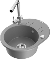 Mexen Kevin chiuvetă de granit cu o singură cuvă cu scurgător și robinet de bucătărie Duero, gri - 6517-71-671600-00