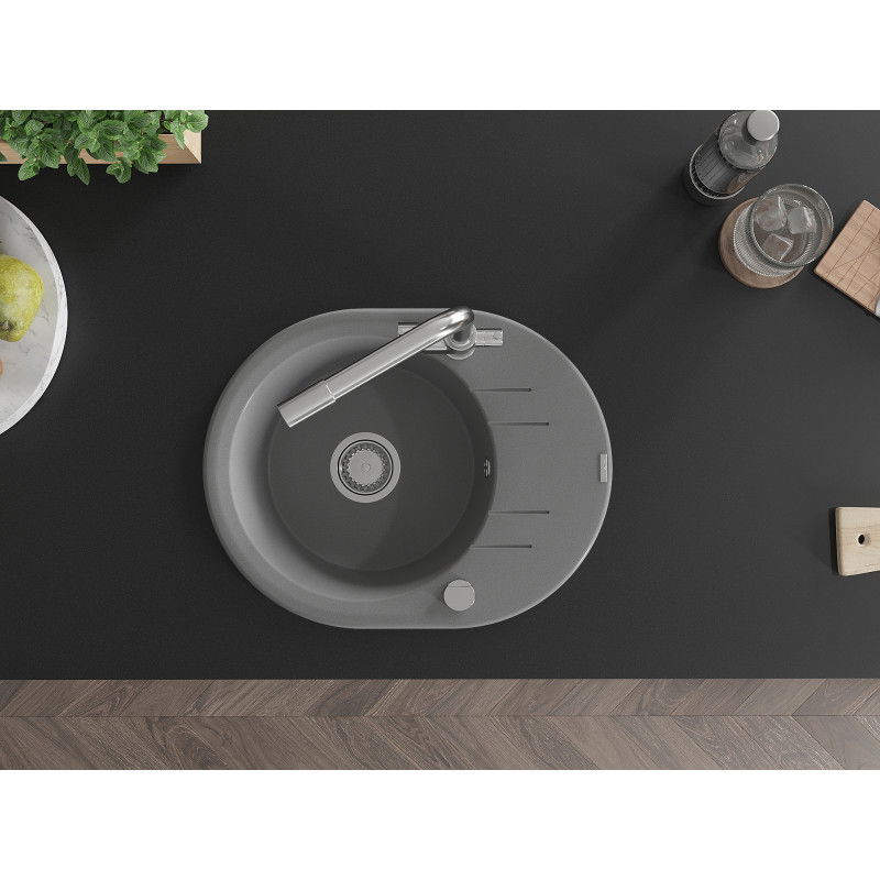 Mexen Kevin egykamrás gránit mosogató csepegtetővel és Duero konyhai csapteleppel, szürke - 6517-71-671600-00