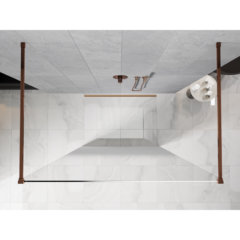 Mexen Kioto szabadon álló zuhanyfal 130 x 200 cm, fehér ombre 8 mm, rózsaarany - 800-130-002-60-86