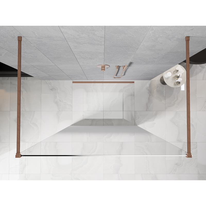 Mexen Kioto szabadon álló zuhanyfal 120 x 200 cm, fehér ombre 8 mm, csiszolt réz - 800-120-002-65-86