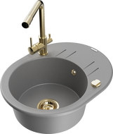 Mexen Kevin gránit mosogató 1 rekeszes csepegtetővel és Duero konyhai csapteleppel, szürke - 6517-71-671600-50