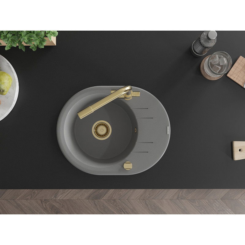 Mexen Kevin gránit mosogató 1 rekeszes csepegtetővel és Duero konyhai csapteleppel, szürke - 6517-71-671600-50