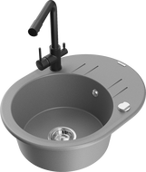 Mexen Kevin 1-medencés gránit mosogató csepptálcával és Duero konyhai csapteleppel, szürke - 6517-71-671600-70
