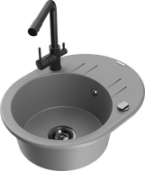 Mexen Kevin egymedencés gránit mosogató csepegtetővel és Duero konyhai csappal, szürke - 6517-71-671600-70-B