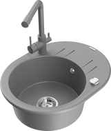 Mexen Kevin chiuvetă de bucătărie din granit cu 1 compartiment și scurgător, cu baterie Duero, gri - 6517-71-671600-71