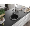 Mexen Kevin chiuvetă de granit cu o cuvă și scurgător și baterie de bucătărie Duero, negru/argintiu metalic - 6517-73-671600-70