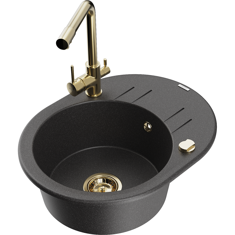 Mexen Kevin chiuvetă de granit cu 1 compartiment, cu scurgător și baterie de bucătărie Duero, negru cu stropi