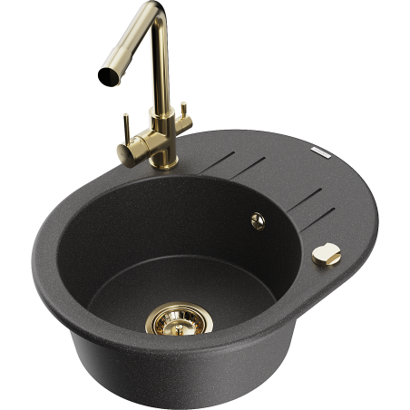 Mexen Kevin chiuvetă de granit cu 1 compartiment, cu scurgător și baterie de bucătărie Duero, negru cu stropi