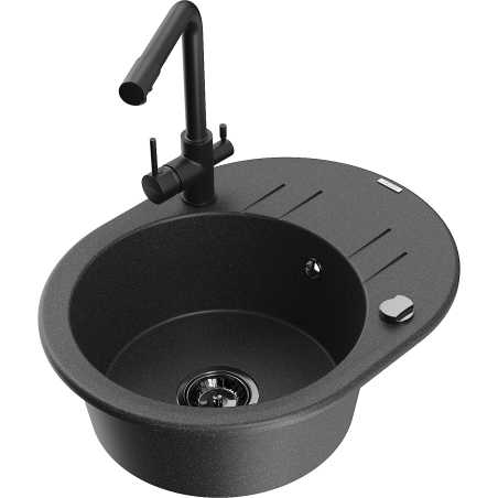 Mexen Kevin chiuvetă de granit cu 1 cuvă, cu scurgător și baterie de bucătărie Duero, negru picurat - 6517-76-671600-70-B