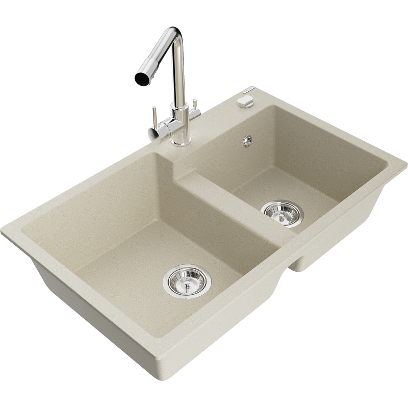 Mexen Tomas gránit 2-medencés mosogató csapteleppel Duero, bézs - 6516-69-671600-00