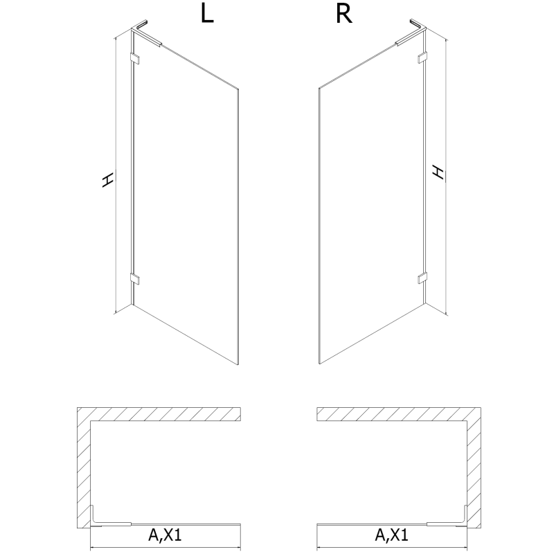 Mexen Lunar L zuhanyfal Walk-in jobb 110 x 200 cm, átlátszó 8 mm, gun metal - 830L-110-000-95-00-P