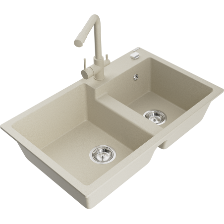 Mexen Tomas gránit kétmedencés mosogató Duero konyhai csapteleppel, bézs - 6516-69-671600-69