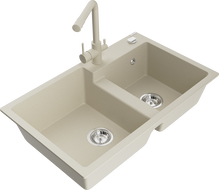Mexen Tomas chiuvetă de granit cu 2 compartimente cu baterie de bucătărie Duero, bej - 6516-69-671600-69