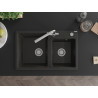 Mexen Tomas chiuvetă de granit cu 2 compartimente și baterie de bucătărie Duero, negru/auriu metalic - 6516-75-671600-00