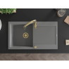 Mexen Leo chiuvetă de granit cu 1 compartiment, cu picurător și baterie de bucătărie Savita, gri - 6501-71-672601-50